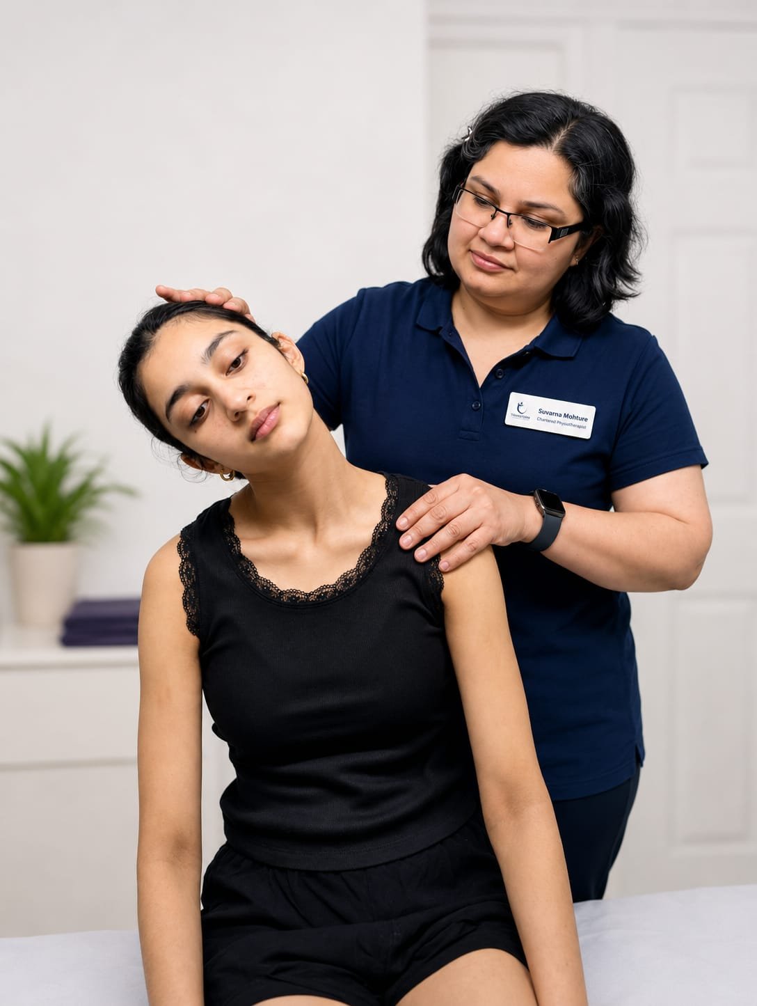 Physiotherapist supporting a patient during a rehabilitation exercise
